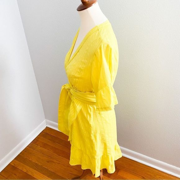 Tanya Taylor Mini Wrap Dress Lemon Brandy - Picture 5 of 8